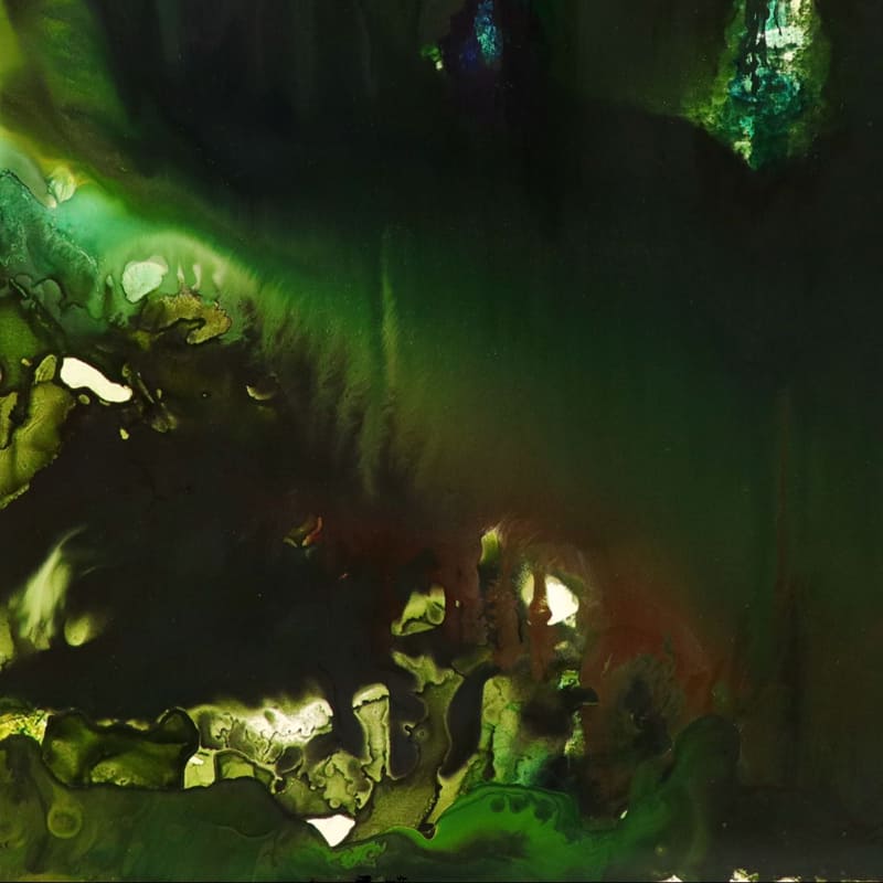 <span class="artinfo"><span class="arttitle">Cambrian Canopy</span>, 2018, Acrylic on board, 24" x 18"</span>