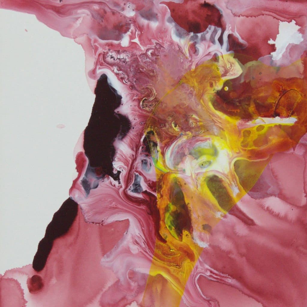 <span class="artinfo"><span class="arttitle">Copula</span>, 2015, Acrylic on encaustic board panel, 10" x 8" x 1¾"</span>